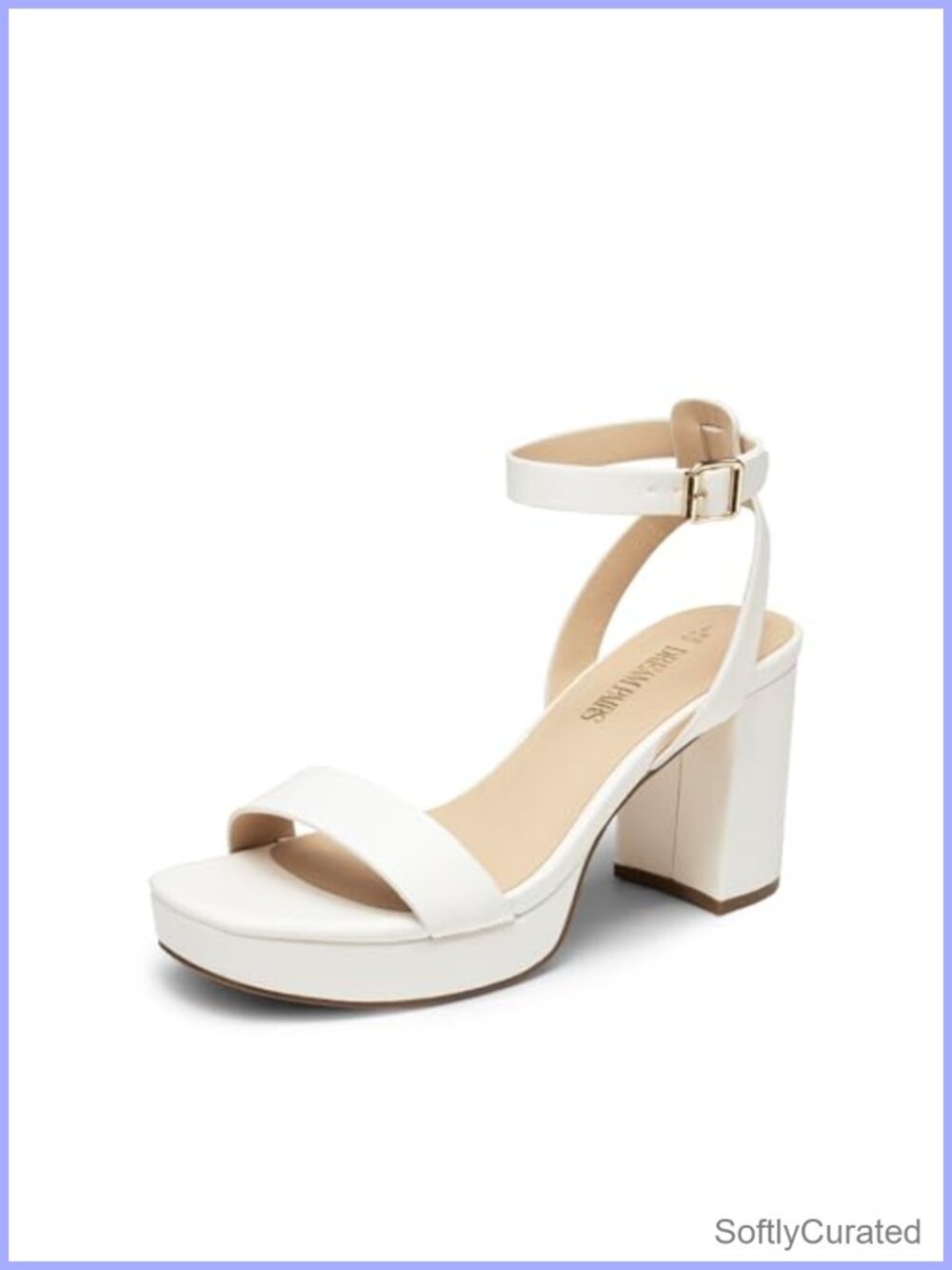 Women's Chunky Block Heel Platform Sandal with Ankle Strap and Faux Leather